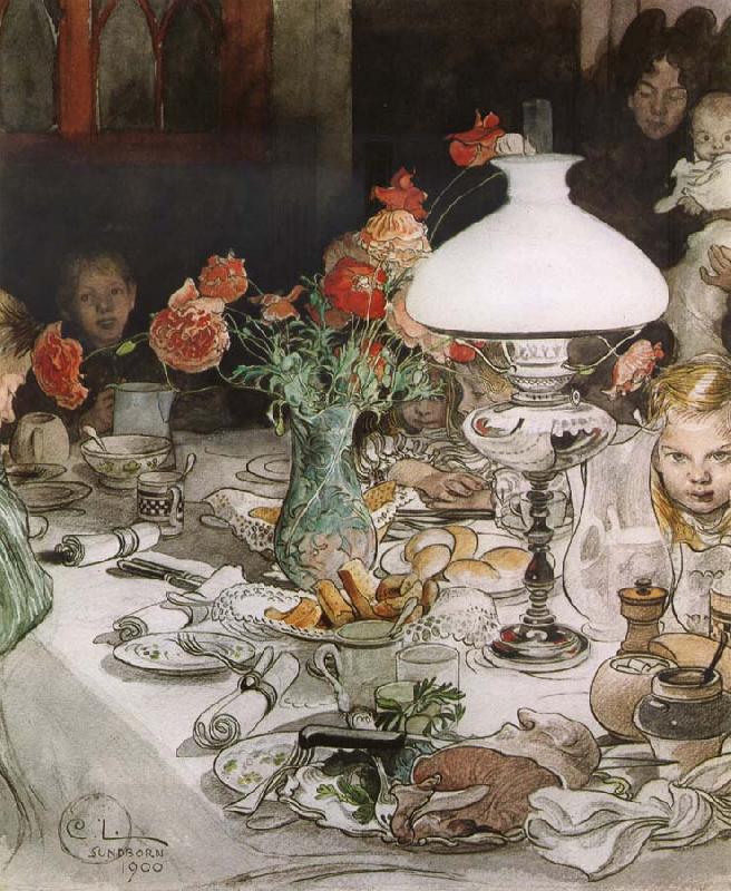 Carl Larsson Around the Lamp at Evening China oil painting art